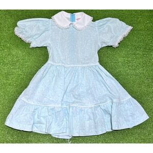 Vintage Toddler Lace Ruffle Dress SZ 3T Reeds World Baby Blue Floral Tea Party